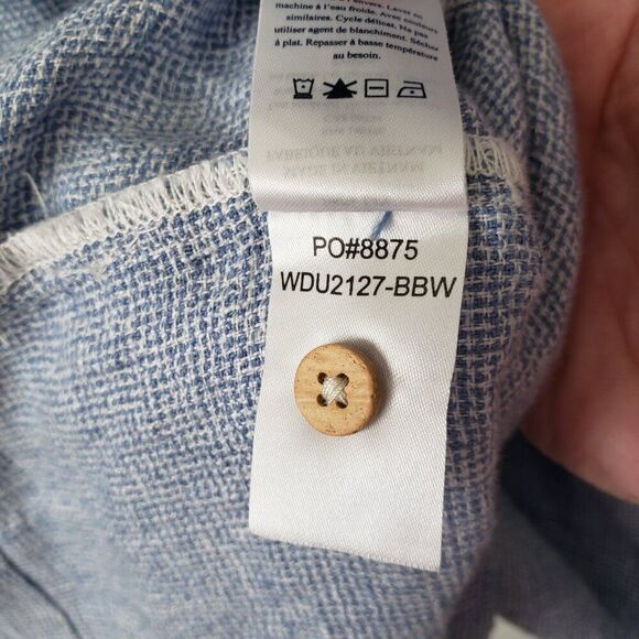 Faherty Hana Shirt Dress Size XS Blue Basket Weave 100% Linen Short Sleeve - Picture 11 of 13